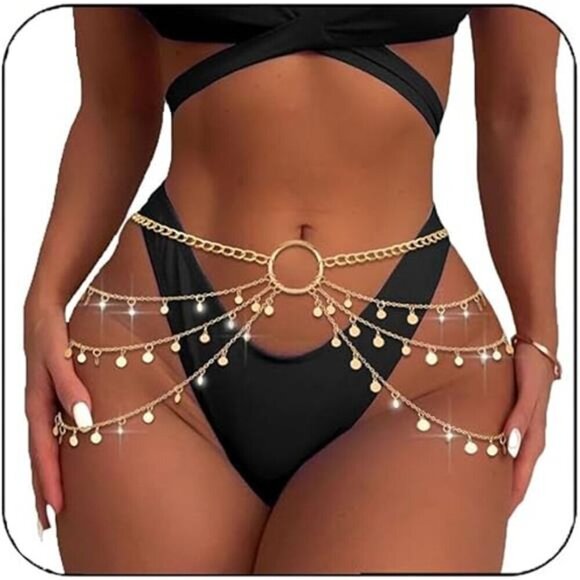 Gold Waist Chain Sequin Layered Belly Chain Body Jewelry Accessories for - Picture 4 of 4